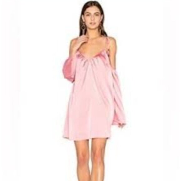 NEW Line & Dot REVOLVE  Rampling Mini Babydoll Satin Pink Dress Cold Shoulder XS - Picture 1 of 15